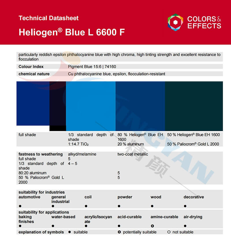巴斯夫Heliogen酞菁藍顏料藍15:6產品技術報告
