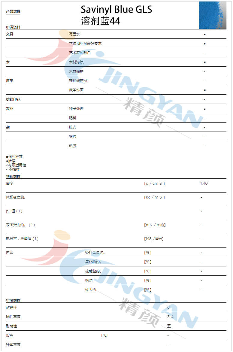 科萊恩沙芬尼GLS酞菁藍染料數(shù)據(jù)表