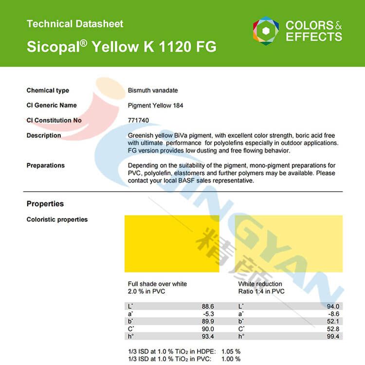 巴斯夫K1120FG釩酸鉍黃顏料TDS報(bào)告
