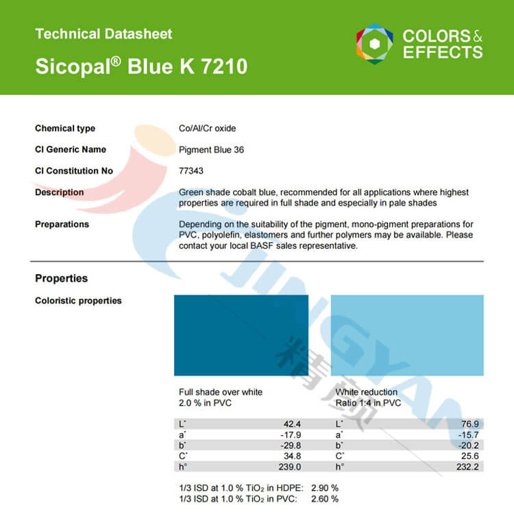 巴斯夫鈷鉻藍(lán)顏料K7210 TDS報(bào)告